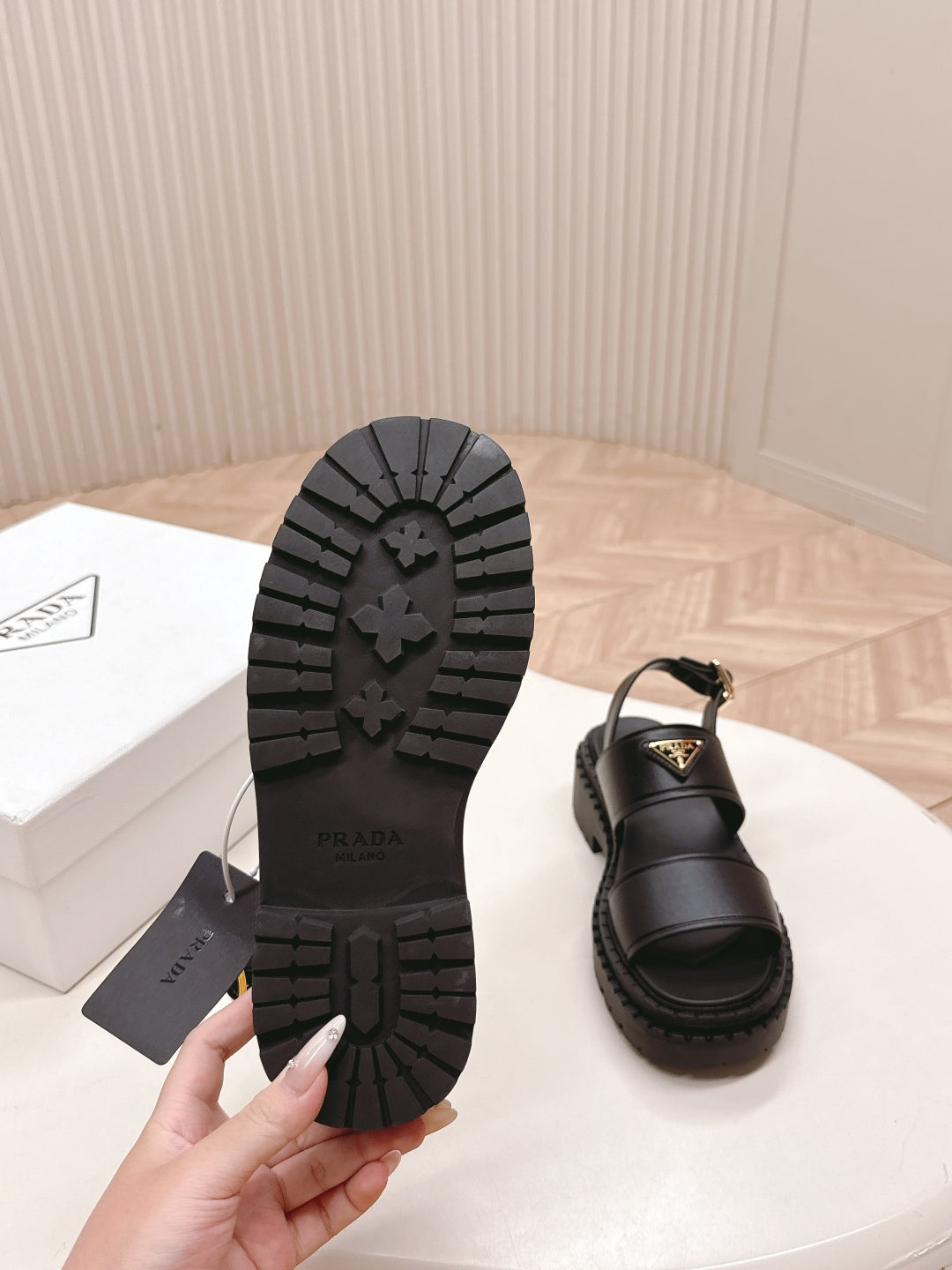 PRADA 25S SANDALS IN BLACK CALFSKIN LOGO - 35