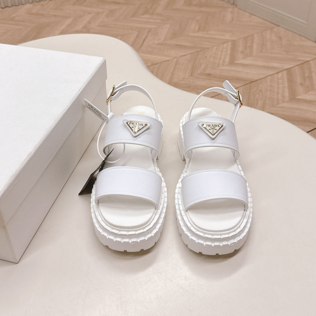 PRADA 25S SANDALS IN WHITE CALFSKIN LOGO - 35