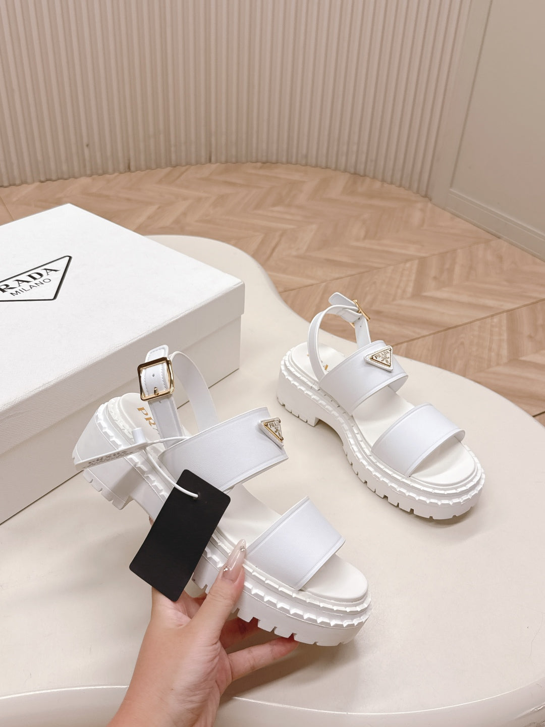 PRADA 25S SANDALS IN WHITE CALFSKIN LOGO - 35