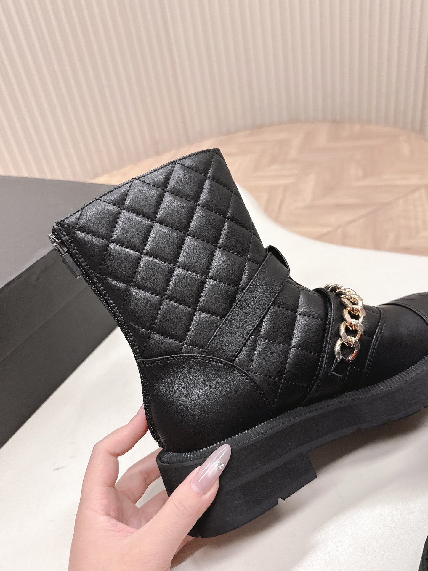 CHANEL ANKLE BOOTS 25S IN BLACK LAMBSKIN EMBOSSED LOGO WITH GOLD HARDWARE - 35
