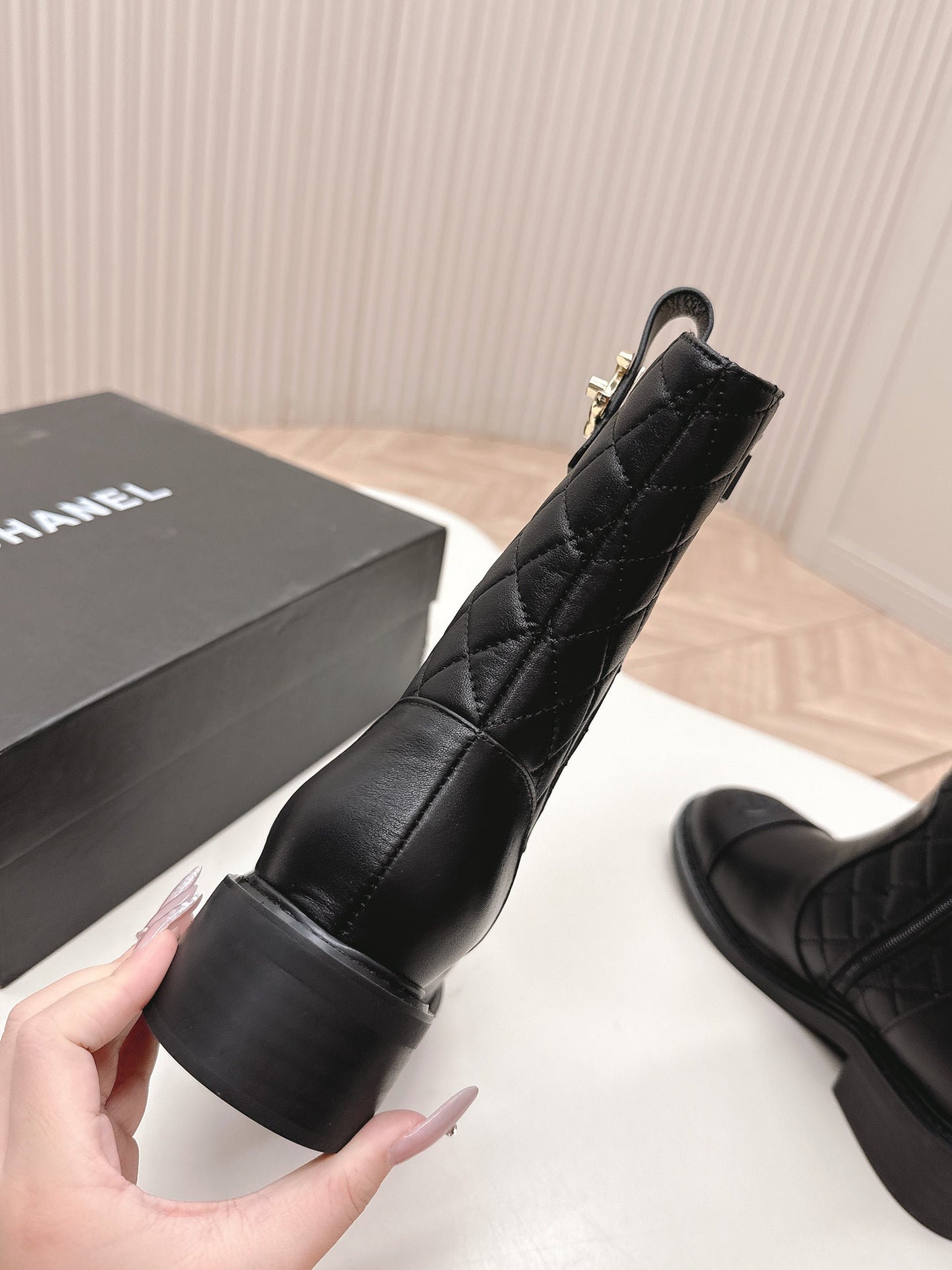 CHANEL ANKLE BOOTS 25S IN BLACK LAMBSKIN WITH GOLD HARDWARE - 35