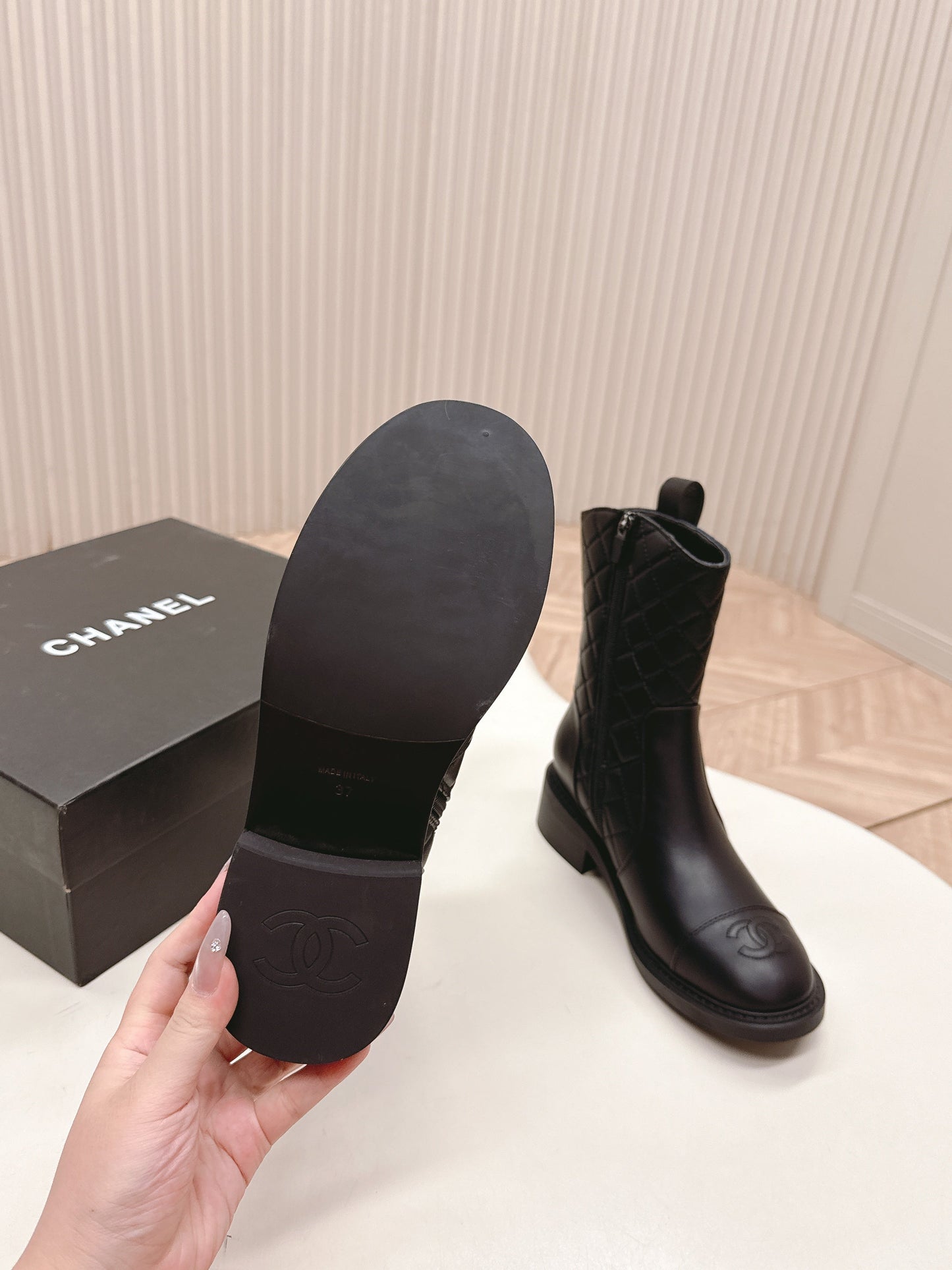 CHANEL ANKLE BOOTS 25S IN BLACK LAMBSKIN WITH GOLD HARDWARE - 35