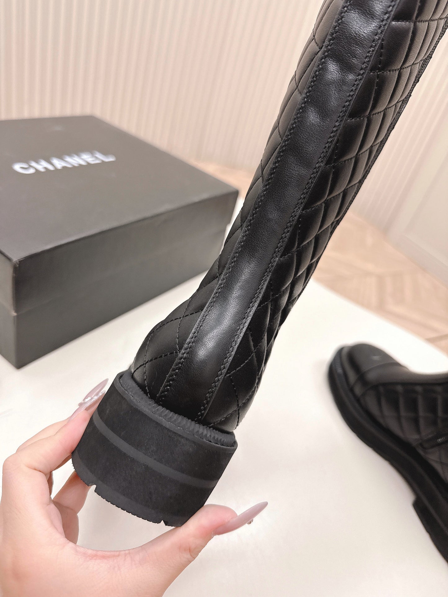 CHANEL KNEE-HIGH BOOTS 25S IN BLACK LAMBSKIN - 35