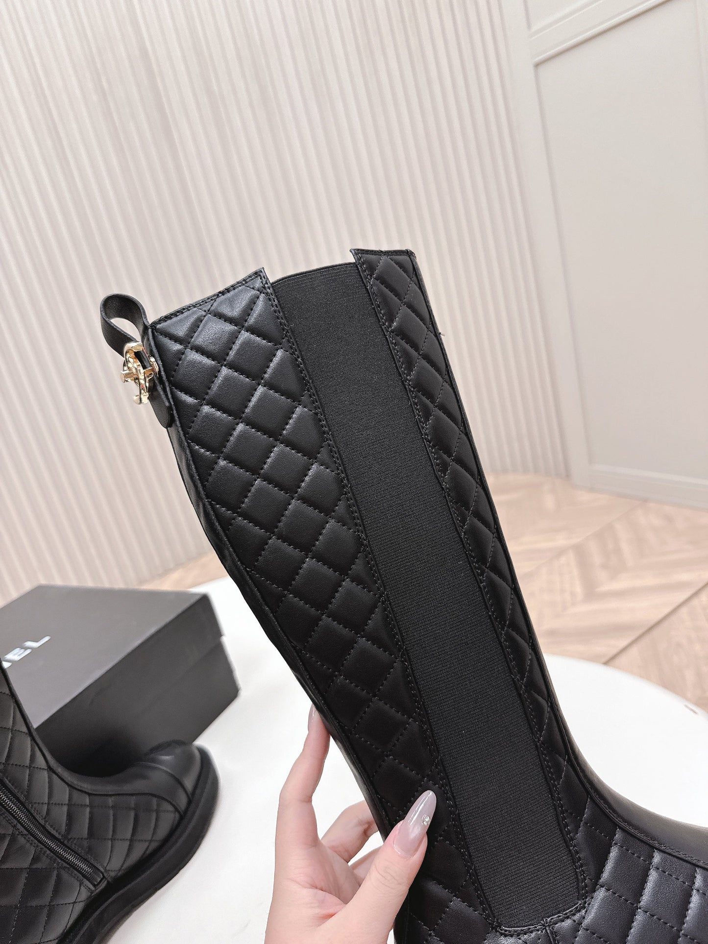 CHANEL KNEE-HIGH BOOTS 25S IN BLACK LAMBSKIN - 35