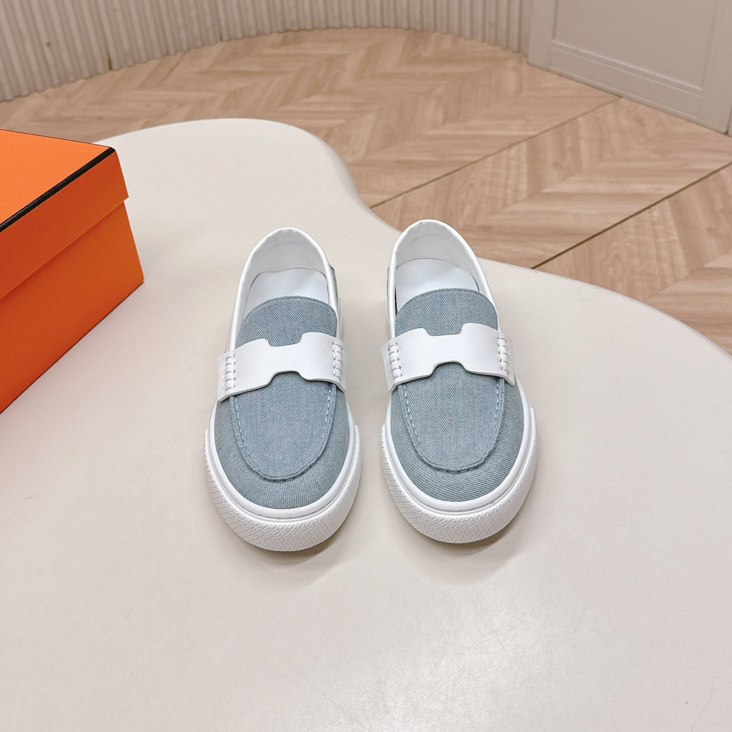HM 25S SLIP-ON IN BLUE DENIM AND WHITE LAMBSKIN - 35