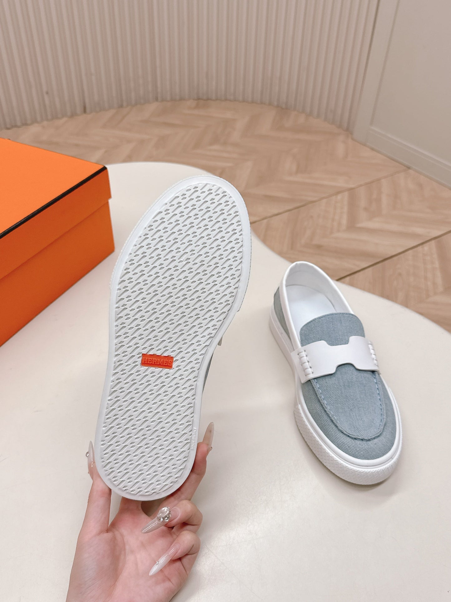 HM 25S SLIP-ON IN BLUE DENIM AND WHITE LAMBSKIN - 35
