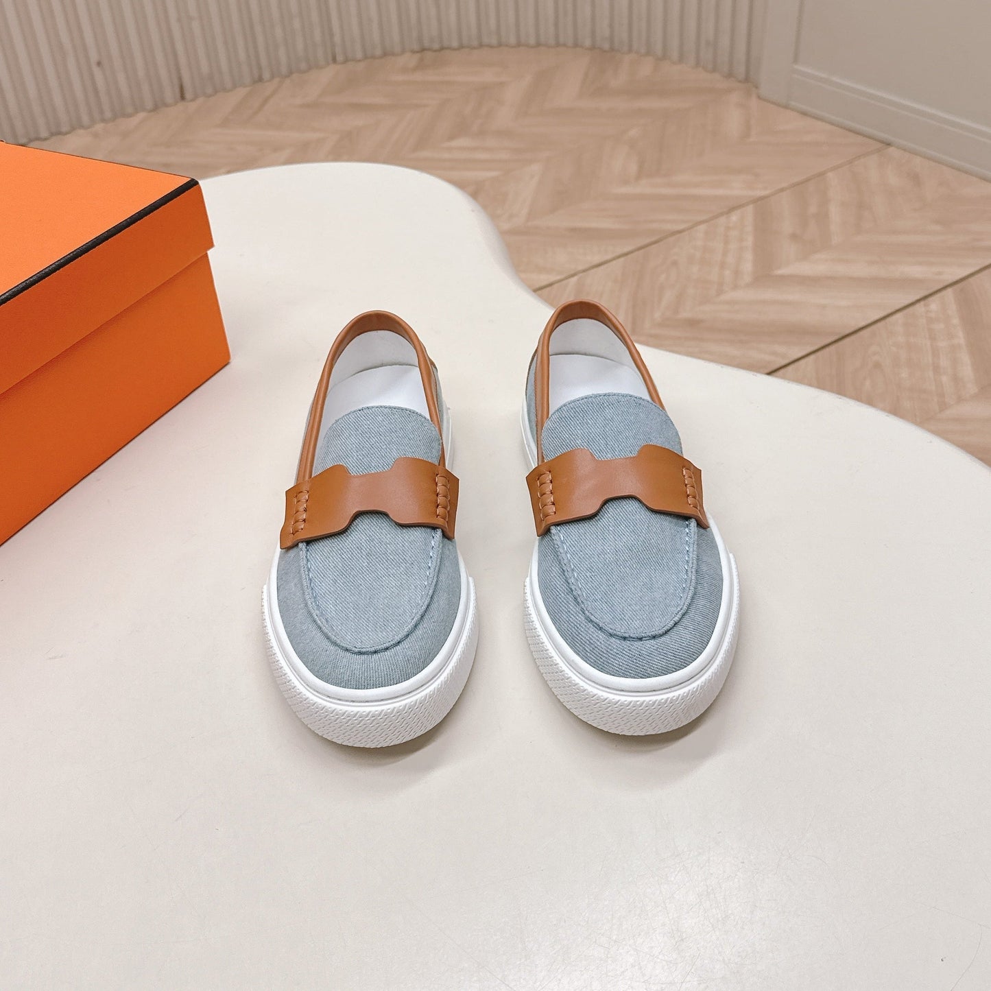 HM 25S SLIP-ON IN BLUE DENIM AND BROWN LAMBSKIN - 35
