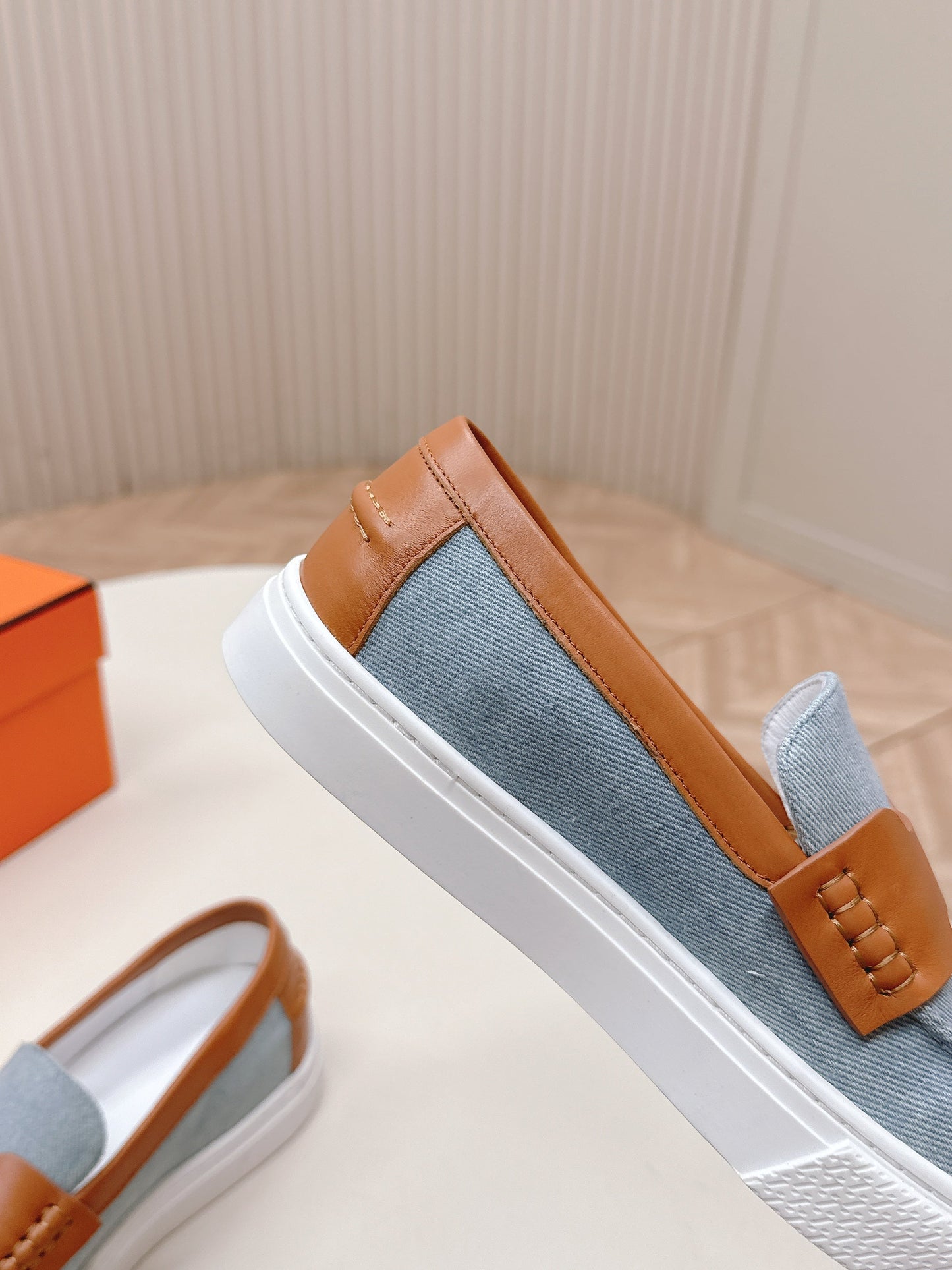 HM 25S SLIP-ON IN BLUE DENIM AND BROWN LAMBSKIN - 35