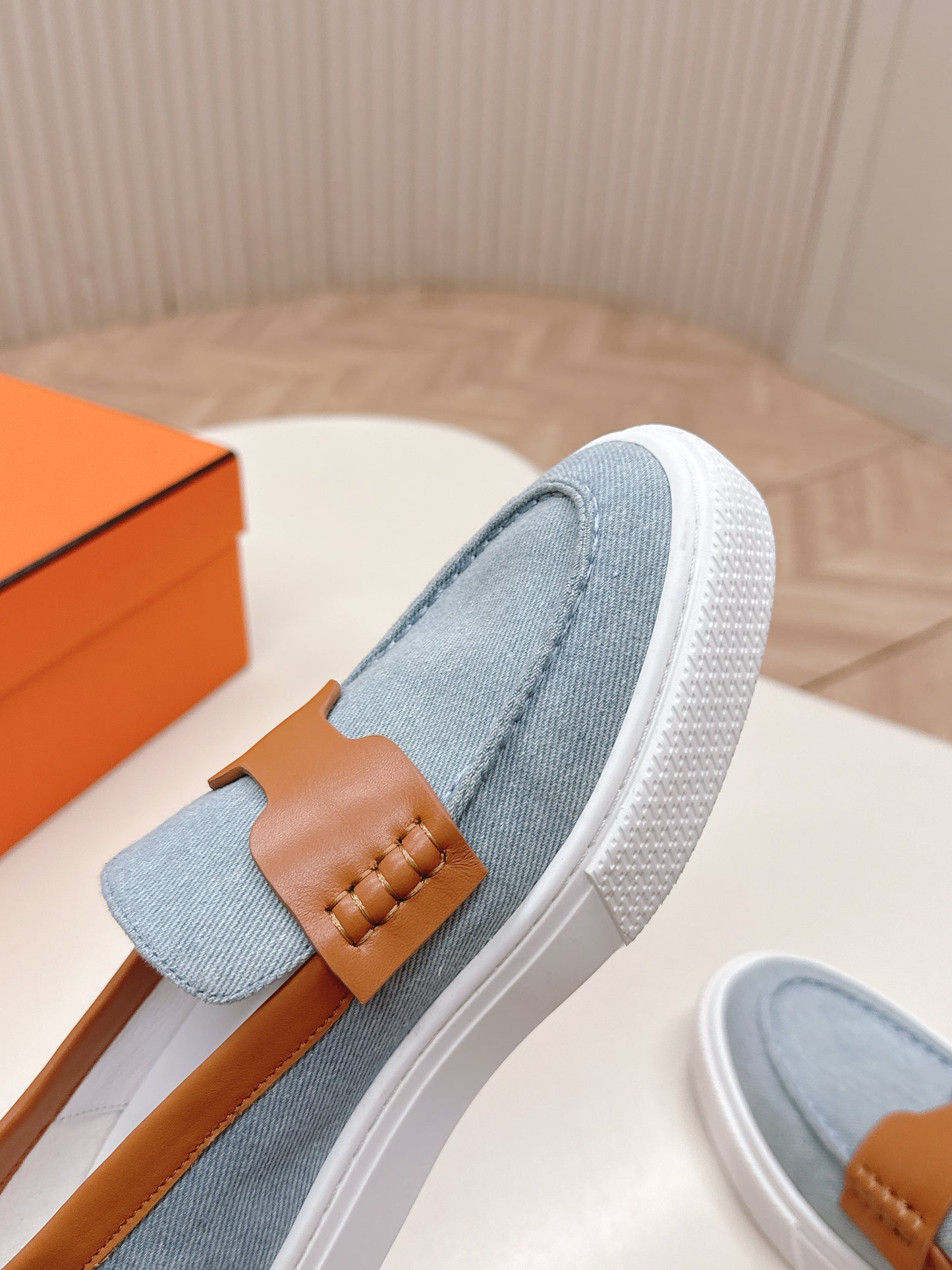 HM 25S SLIP-ON IN BLUE DENIM AND BROWN LAMBSKIN - 35
