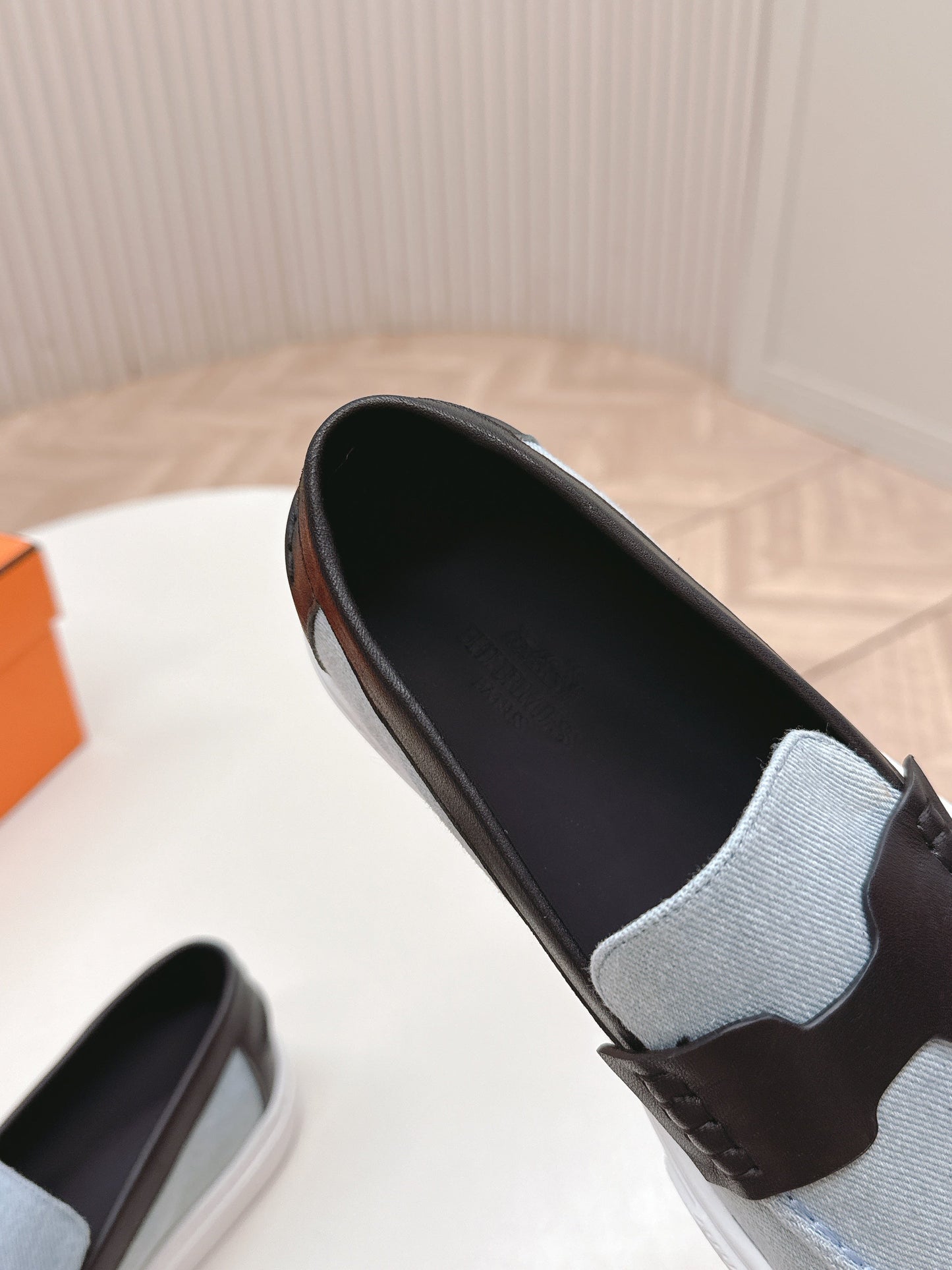 HM 25S SLIP-ON IN BLUE DENIM AND BLACK LAMBSKIN - 35