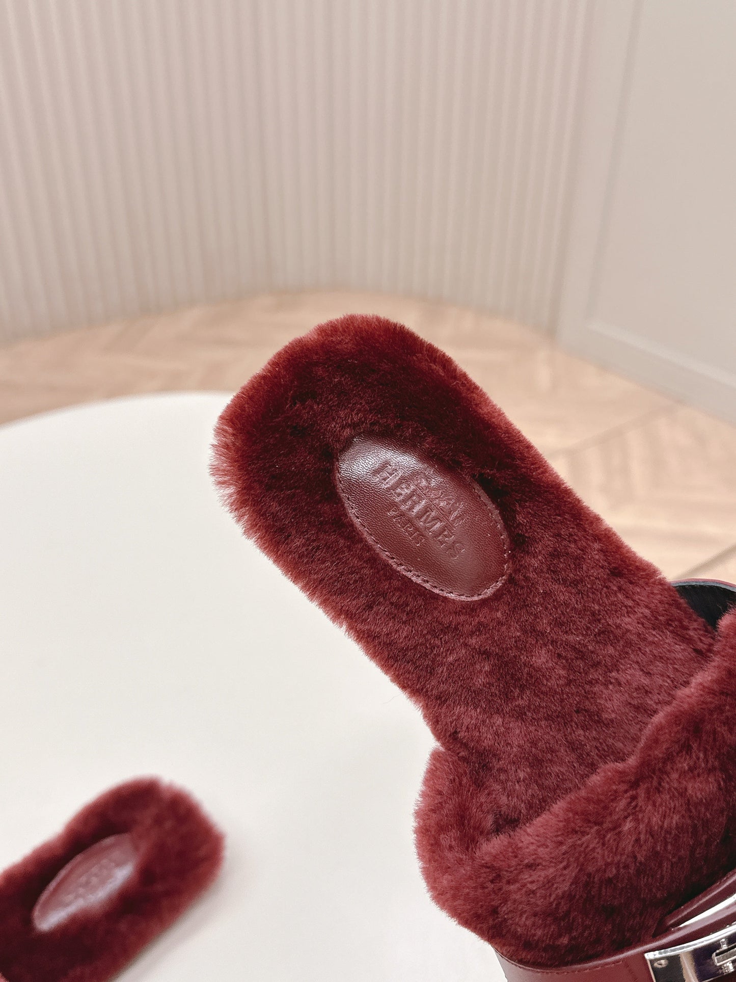 HM 25S ORAN SANDAL IN DARK RED SHEARLING WITH SILVER HARDWARE - 35