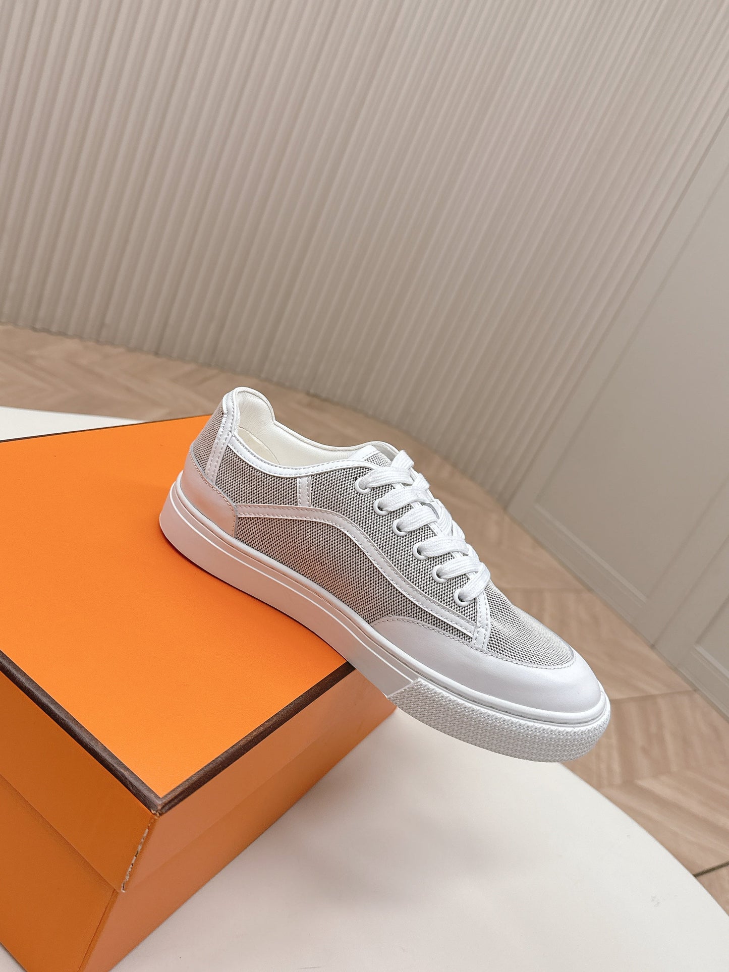 HM 25S SNEAKER LOW SPORTS IN GREY CANVAS MIX WHITE LAMBSKIN - 35