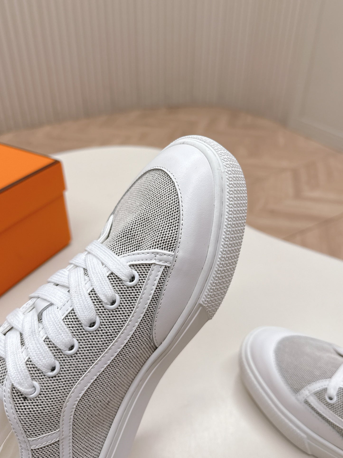 HM 25S SNEAKER LOW SPORTS IN GREY CANVAS MIX WHITE LAMBSKIN - 35