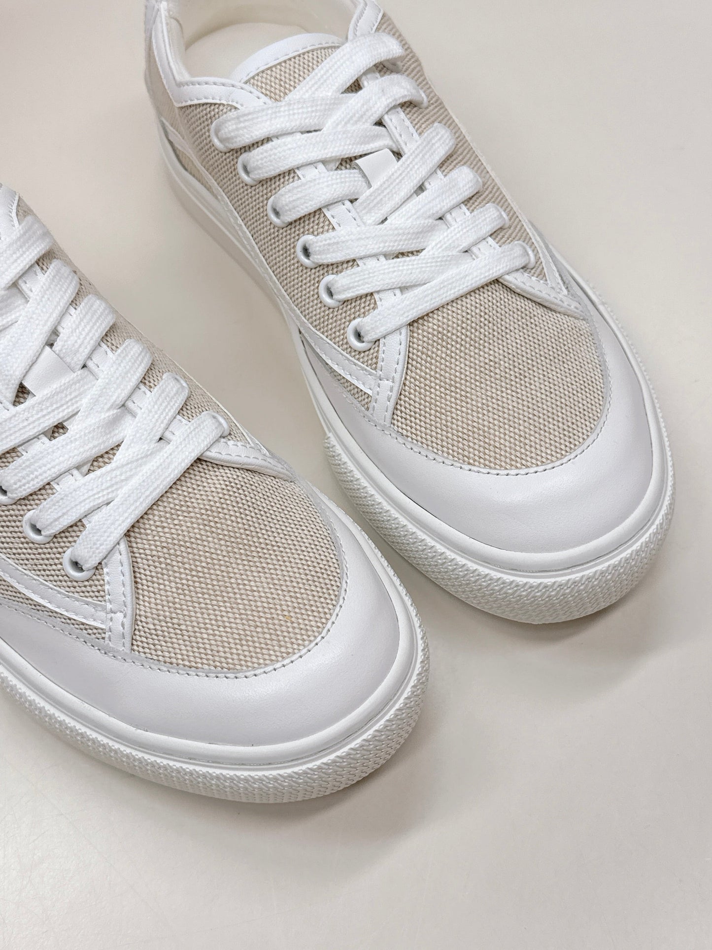 HM 25S SNEAKER LOW SPORTS IN BEIGE CANVAS MIX WHITE LAMBSKIN - 35