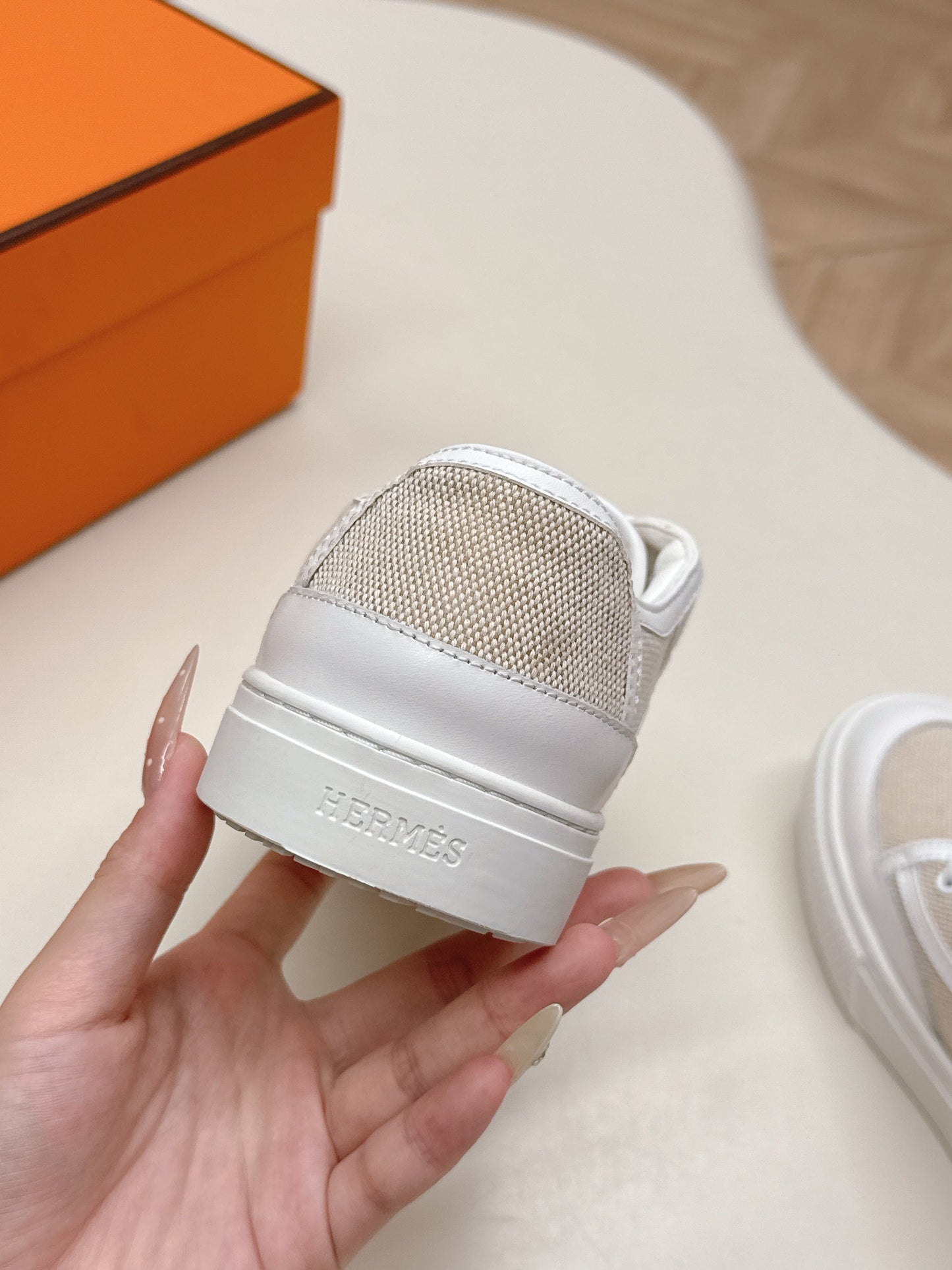 HM 25S SNEAKER LOW SPORTS IN BEIGE CANVAS MIX WHITE LAMBSKIN - 35