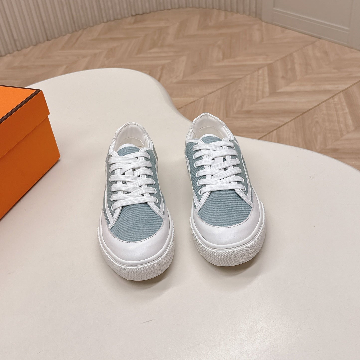 HM 25S SNEAKER LOW SPORTS IN BLUE DENIM MIX WHITE LAMBSKIN - 35