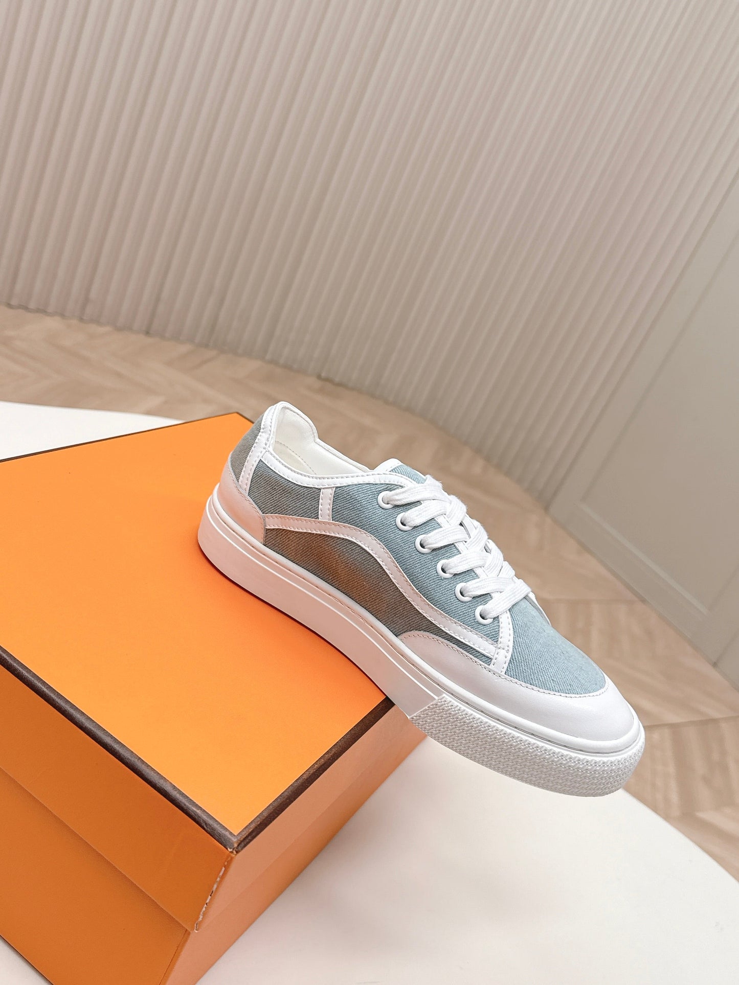 HM 25S SNEAKER LOW SPORTS IN BLUE DENIM MIX WHITE LAMBSKIN - 35
