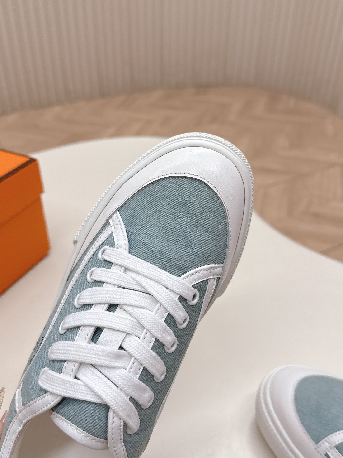 HM 25S SNEAKER LOW SPORTS IN BLUE DENIM MIX WHITE LAMBSKIN - 35