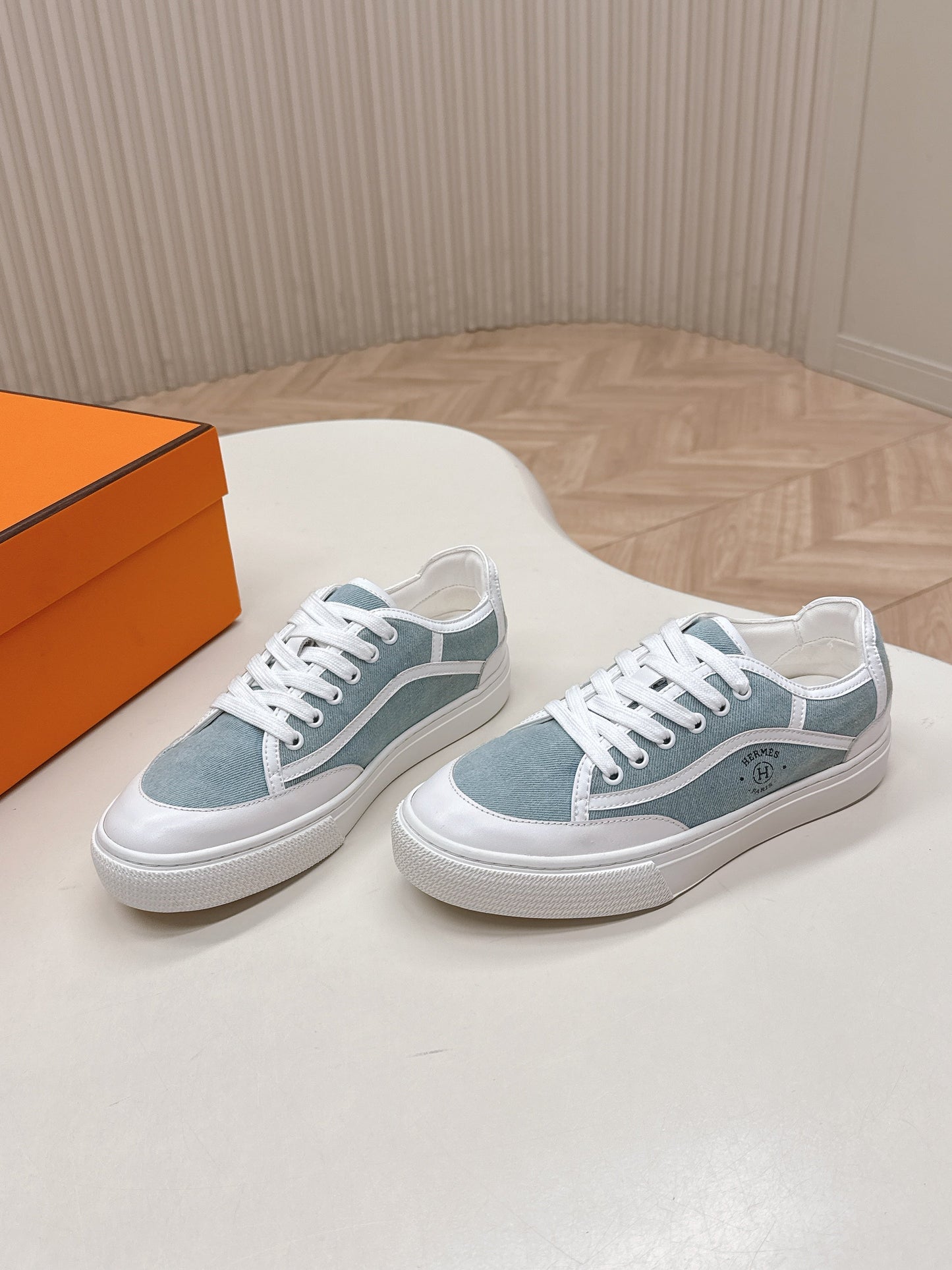HM 25S SNEAKER LOW SPORTS IN BLUE DENIM MIX WHITE LAMBSKIN - 35