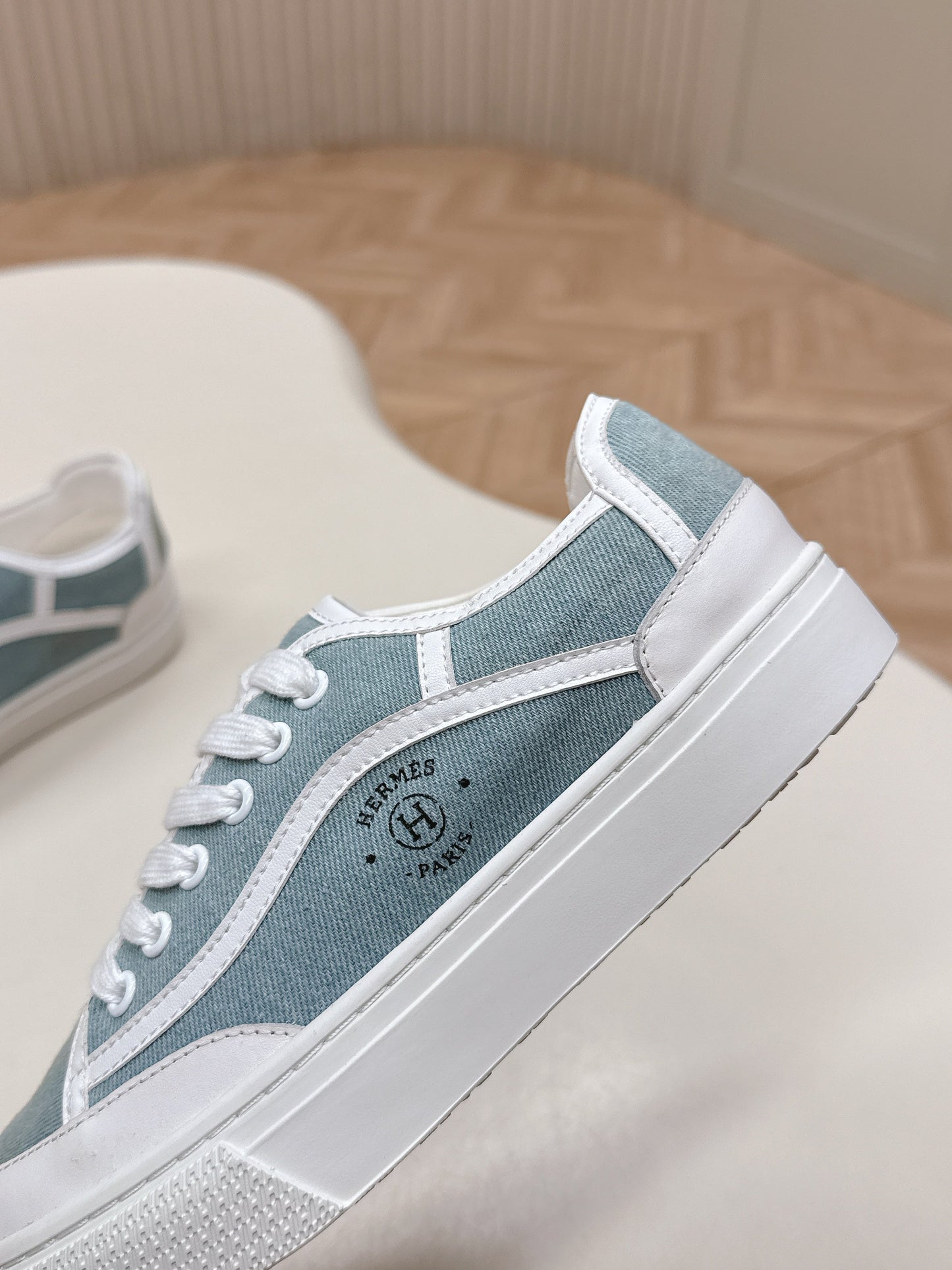 HM 25S SNEAKER LOW SPORTS IN BLUE DENIM MIX WHITE LAMBSKIN - 35