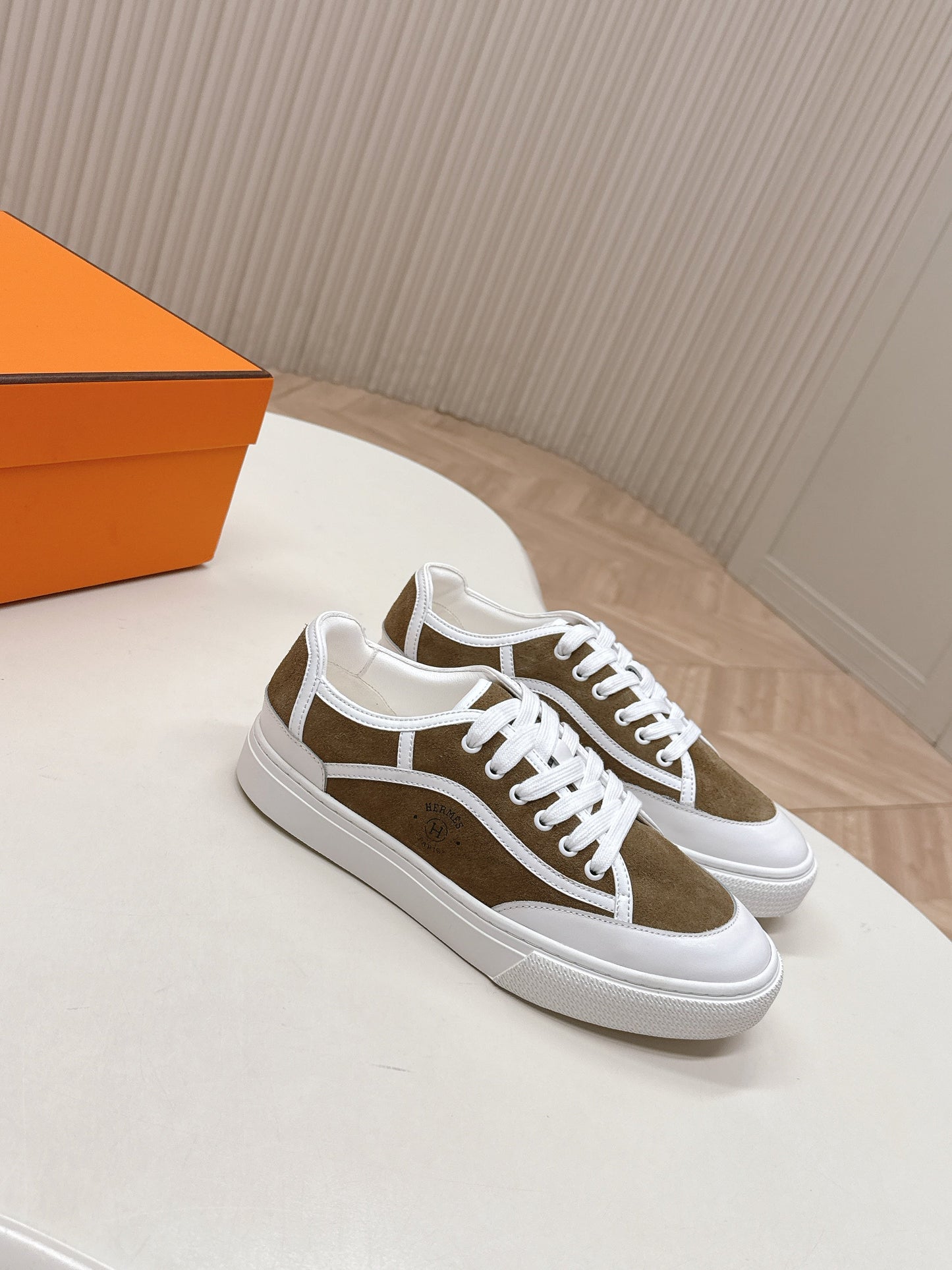 HM 25S SNEAKER LOW SPORTS IN BROWN SUEDE MIX WHITE LAMBSKIN - 35