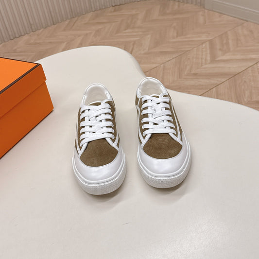 HM 25S SNEAKER LOW SPORTS IN BROWN SUEDE MIX WHITE LAMBSKIN - 35