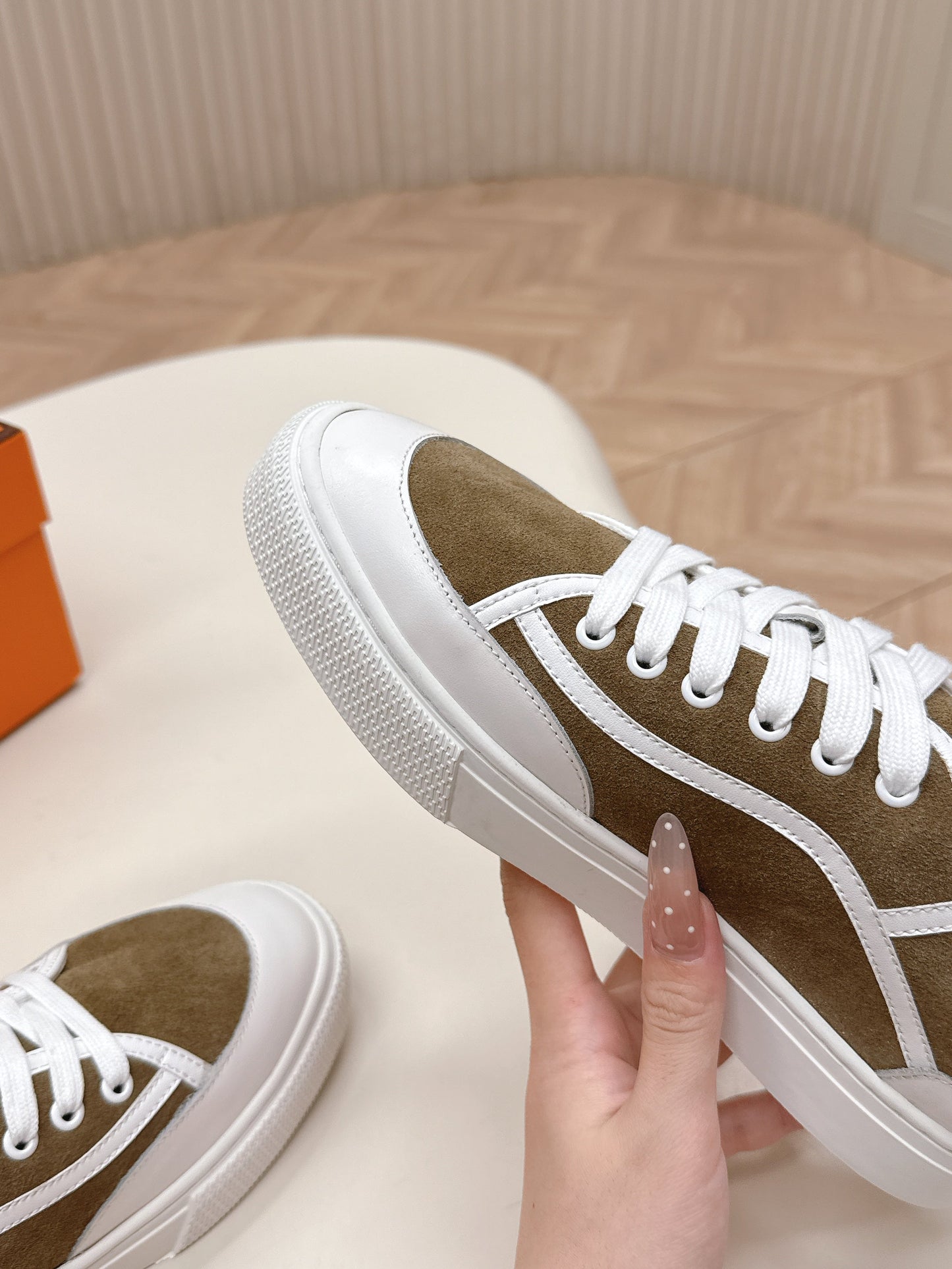 HM 25S SNEAKER LOW SPORTS IN BROWN SUEDE MIX WHITE LAMBSKIN - 35