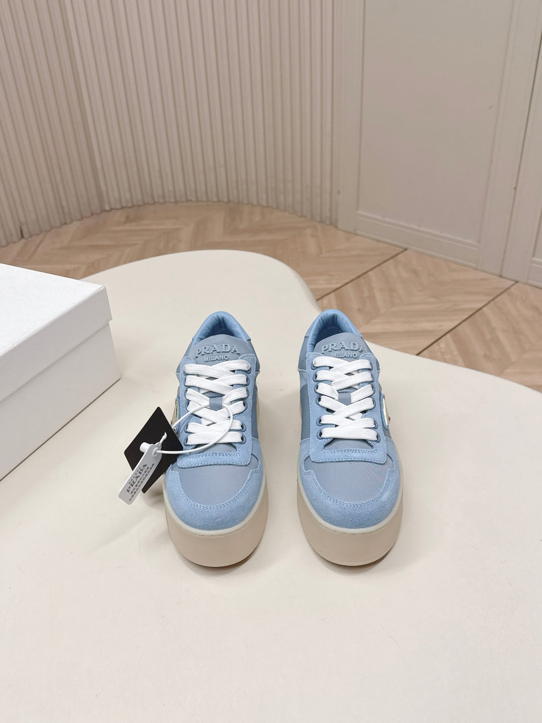 КРОСІВКИ PRADA 26S PLATFORM 50 ММ З НЕБЕСНО-БЛАКИТНОЇ ЗАМШІ