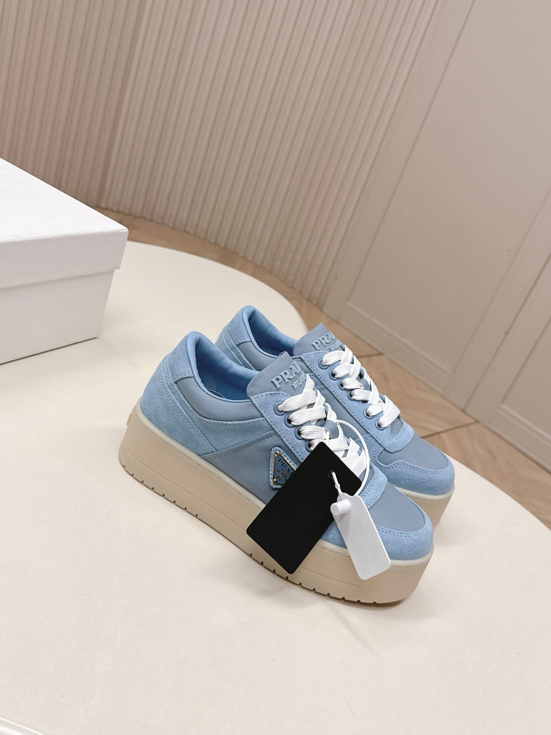 КРОСІВКИ PRADA 26S PLATFORM 50 ММ З НЕБЕСНО-БЛАКИТНОЇ ЗАМШІ