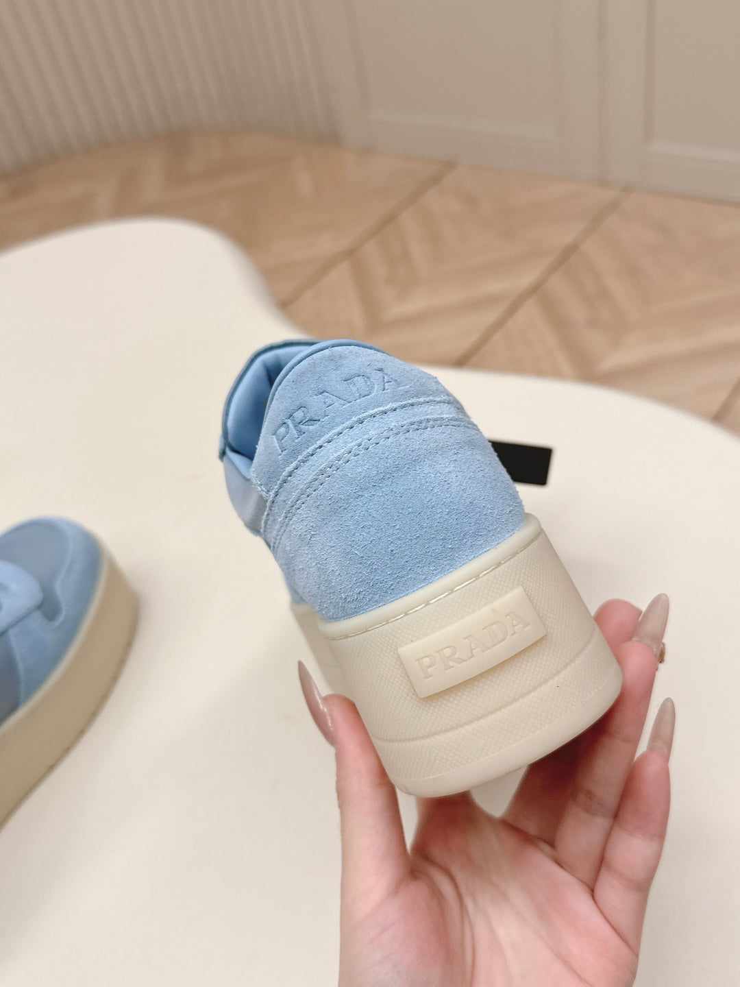 КРОСІВКИ PRADA 26S PLATFORM 50 ММ З НЕБЕСНО-БЛАКИТНОЇ ЗАМШІ
