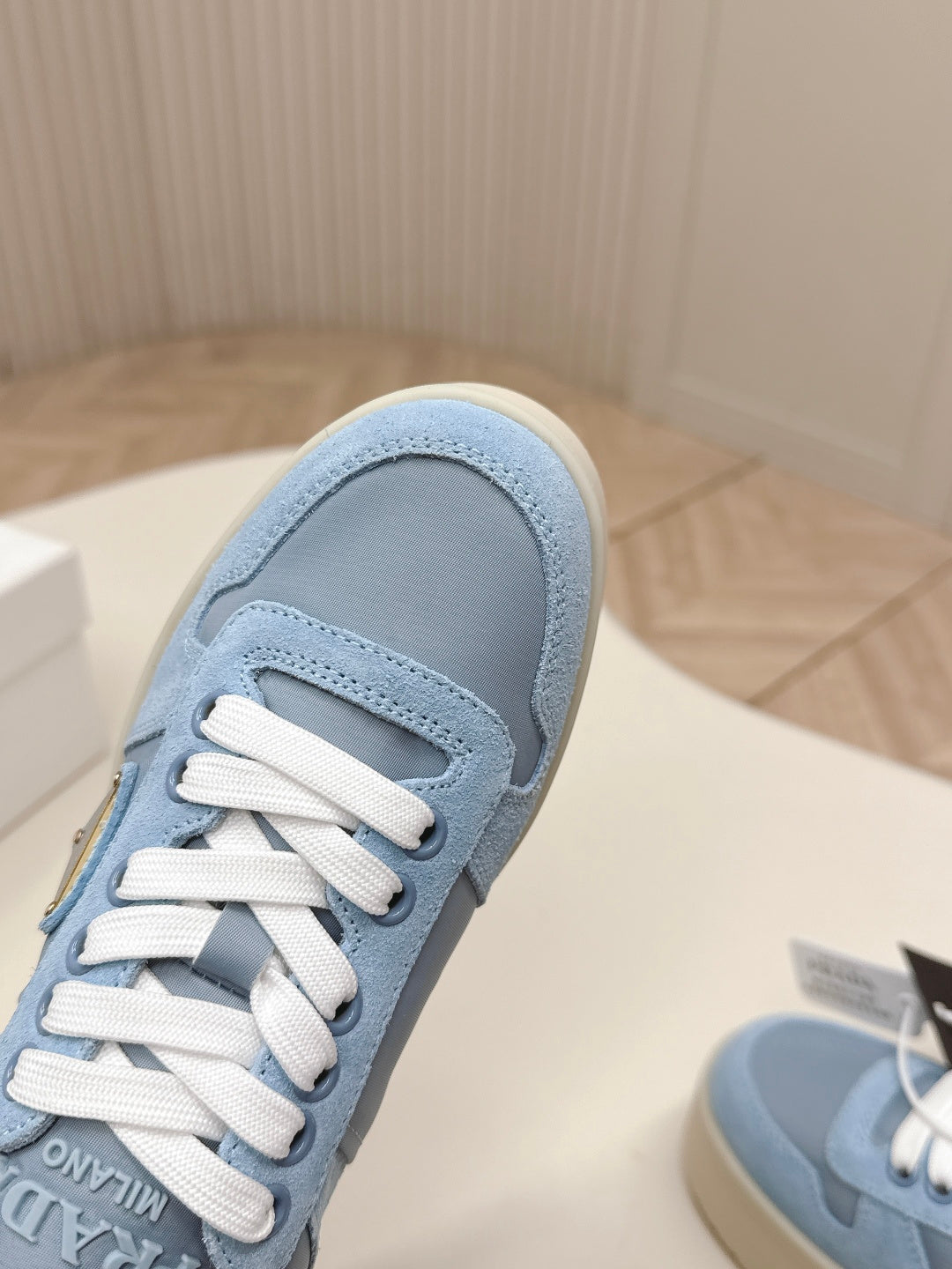 КРОСІВКИ PRADA 26S PLATFORM 50 ММ З НЕБЕСНО-БЛАКИТНОЇ ЗАМШІ