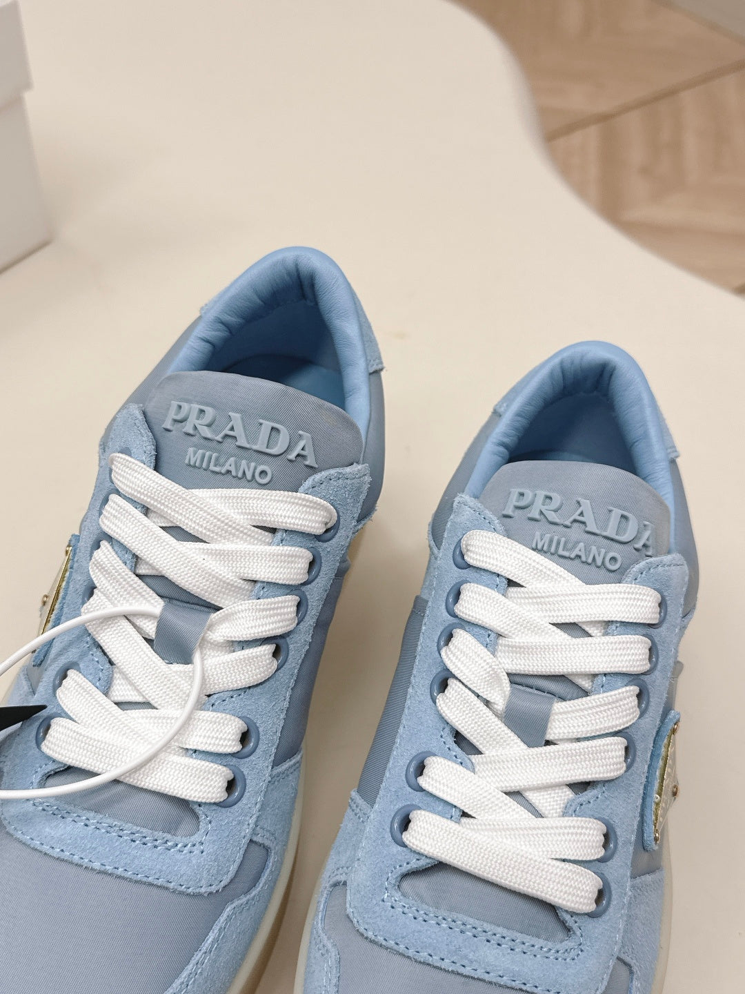 КРОСІВКИ PRADA 26S PLATFORM 50 ММ З НЕБЕСНО-БЛАКИТНОЇ ЗАМШІ