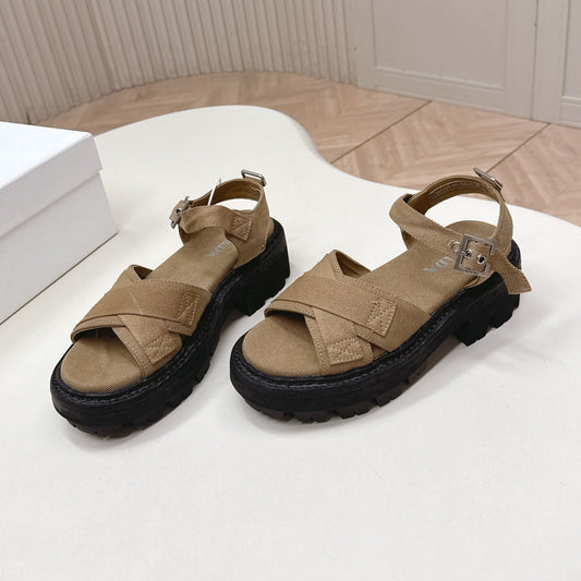 Сандалі PRADA 26S з перехресними ремінцями та масивною підошвою з коричневого полотна