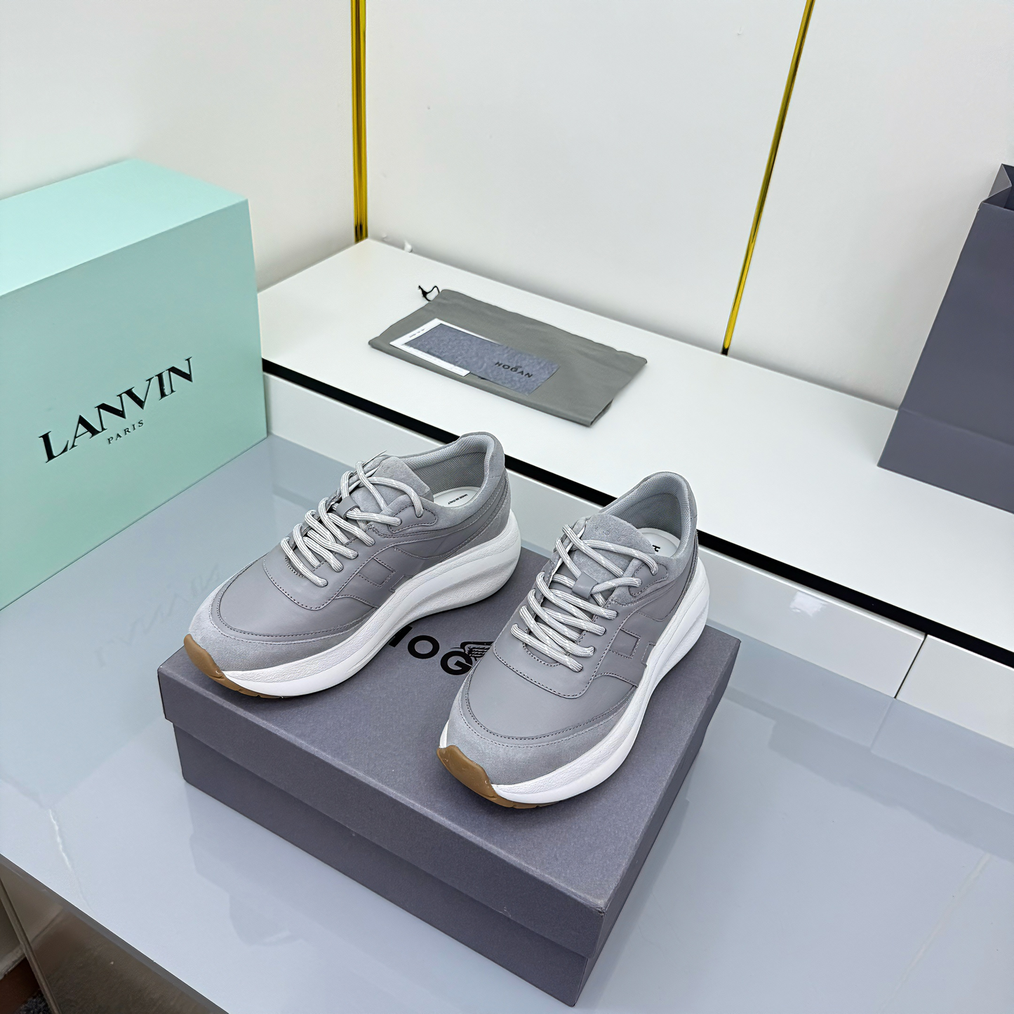 TOM FORD 26S HOGAN SNEAKERS IN GRAY CALFSKIN AND SUEDE