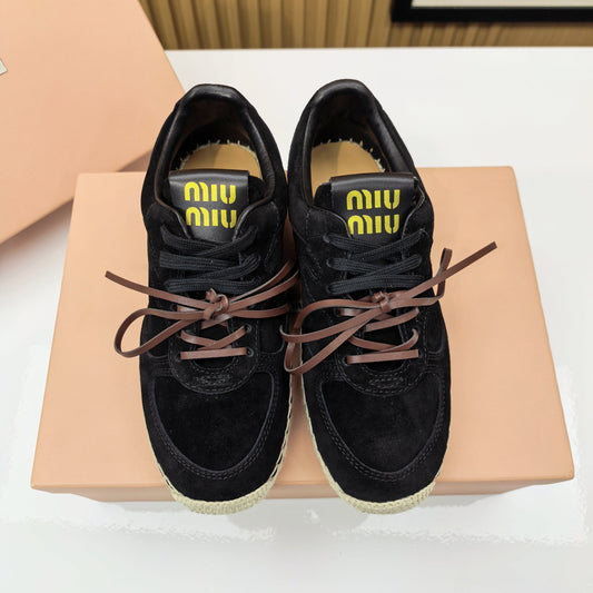 MIUMIU 26S ШНУРОВАНІ ЕСПАДРИЛЬЇ-КРОСІВКИ З ЧОРНОЇ ЗАМШІ НА МОТУЗКОВІЙ ПІДОШВІ