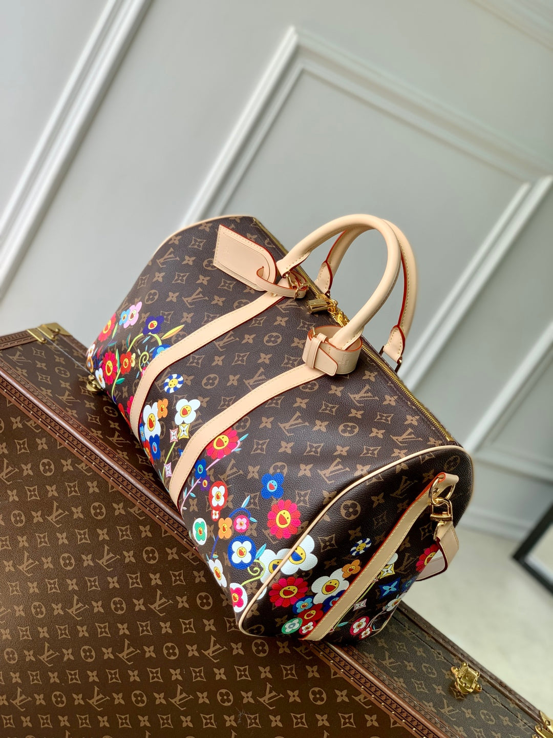 KEEPALL BANDOULIÈRE  FLORAL 45 IN BROWN MONOGRAM COATED CANVAS