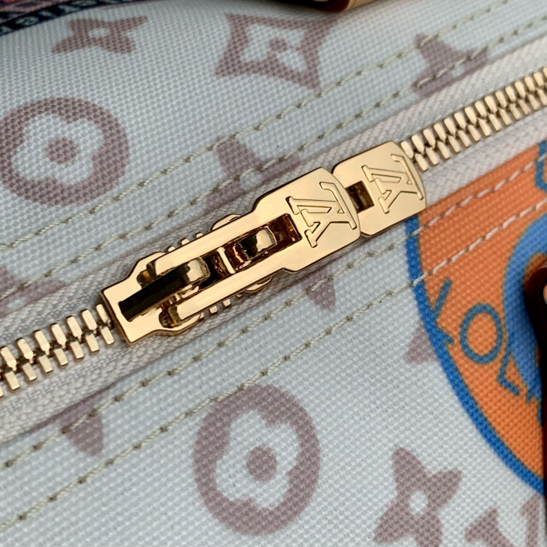 SPEEDY SOFT 30 IN WHITE MONOGRAM DUNE CANVAS AND CALFSKIN