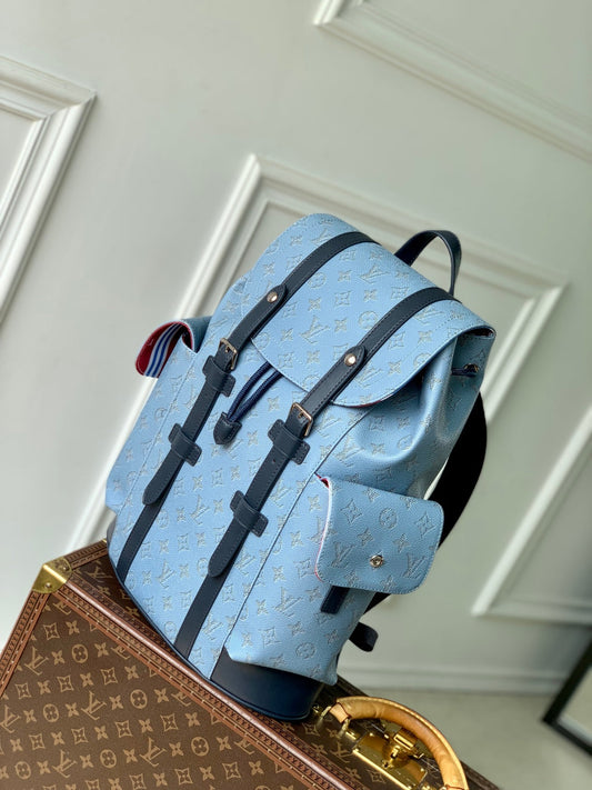 РЮКЗАК CHRISTOPHER MM 44 З НЕБЕСНО-БЛАКИТНОЇ КАНВИ MONOGRAM HERITAGE ТА ЧОРНОЇ ТЕЛЯЧОЇ ШКІРИ