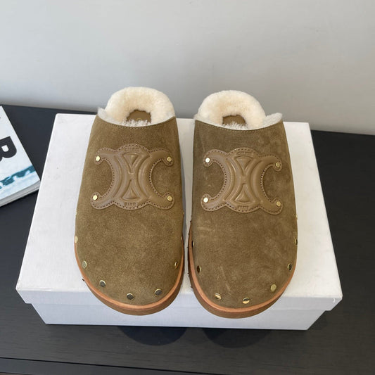 МЮЛІ CELINE 26S НА ХУТРЯНІЙ ПІДКЛАДЦІ З ОЛИВКОВО-ЗЕЛЕНОЇ ЗАМШІ