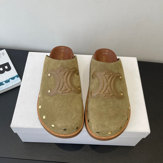 Шльопанці CELINE 26S зі замші кольору хакі