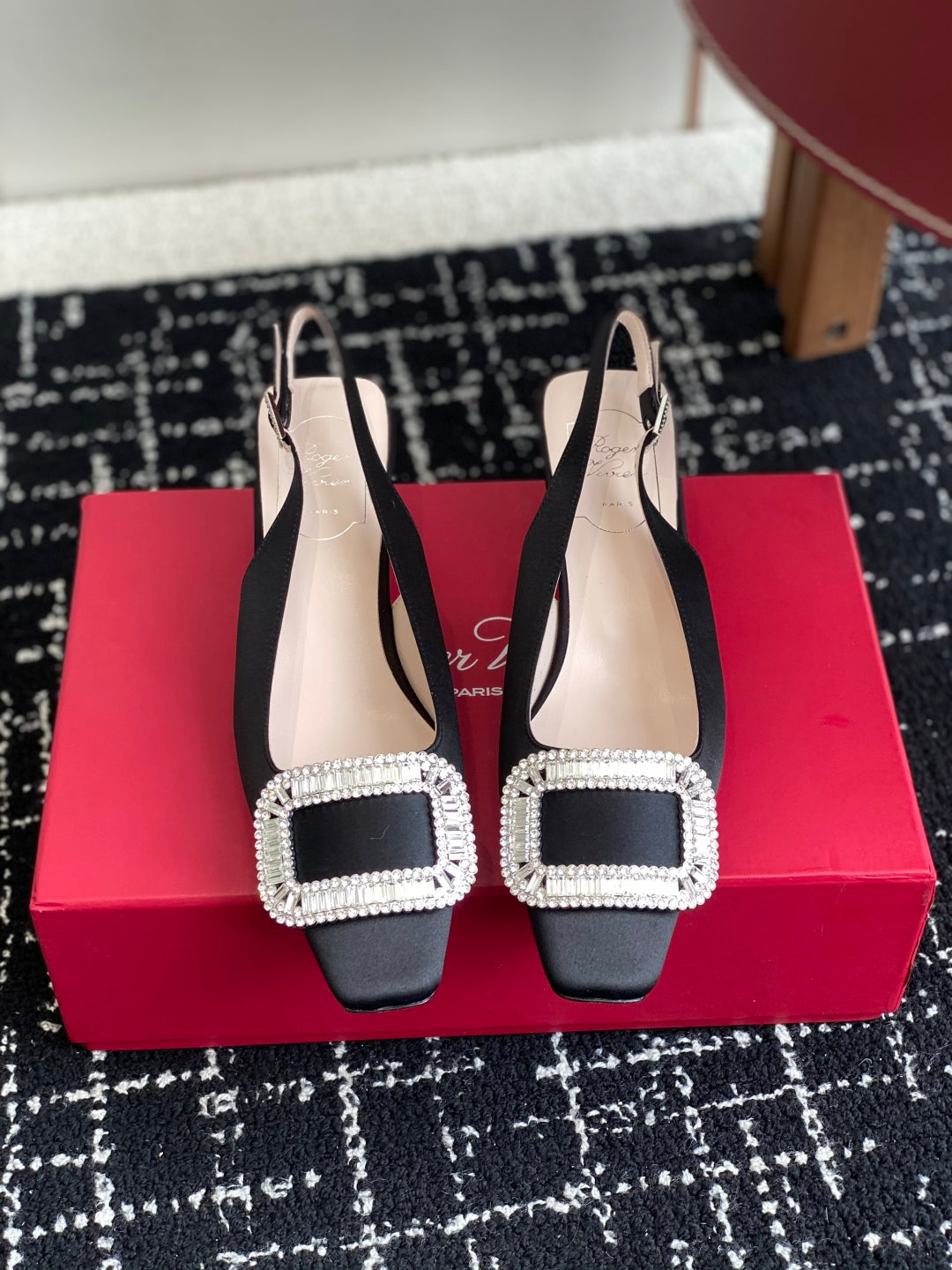 ROGER VIVIER 25S VIVIER SLINGBACK 45MM IN BLACK SILK EMBELLISHED CRYSTALS - 34