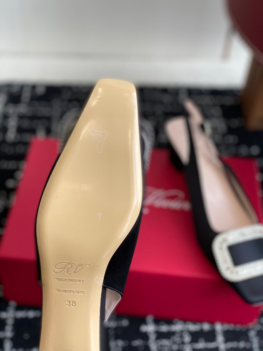 ROGER VIVIER 25S VIVIER SLINGBACK 45MM IN BLACK SILK EMBELLISHED CRYSTALS - 34