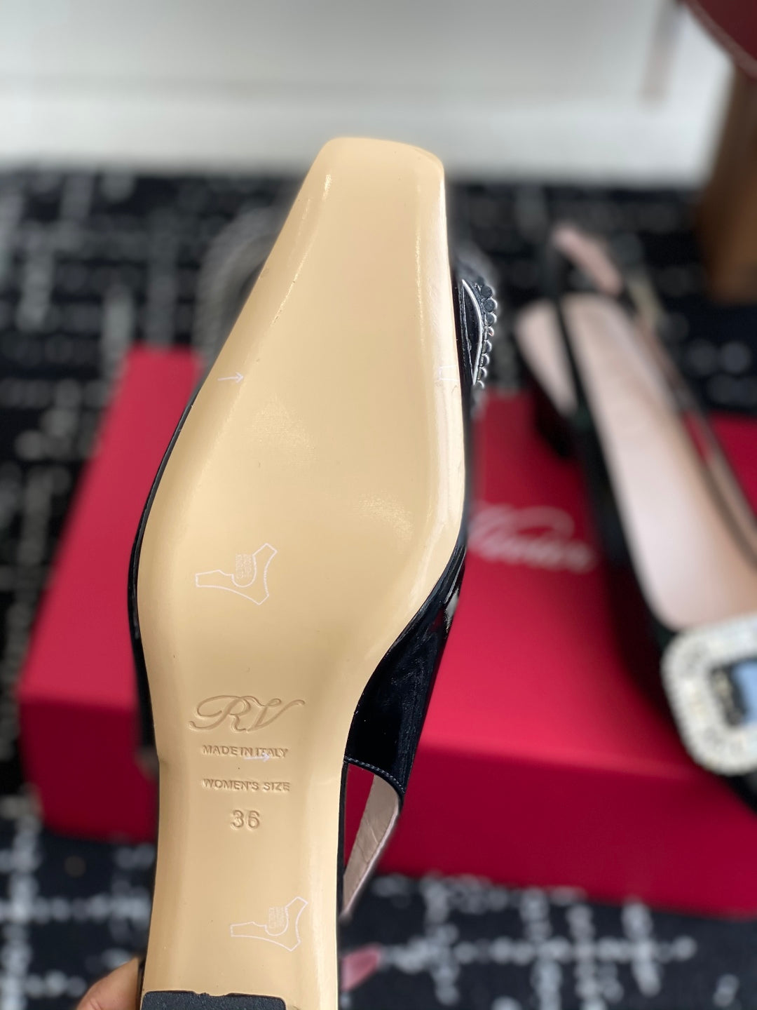 ROGER VIVIER 25S VIVIER SLINGBACK 45MM IN BLACK CALFSKIN EMBELLISHED CRYSTALS - 34