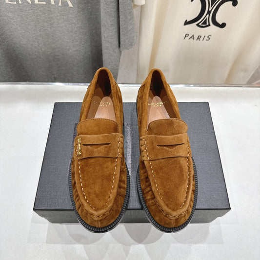 ЛОФЕРИ YSL 25S МІДНО-КОРИЧНЕВОЇ ЗАМШІ ІЗ ЗОЛОТОЮ ФУРНІТУРОЮ - 35