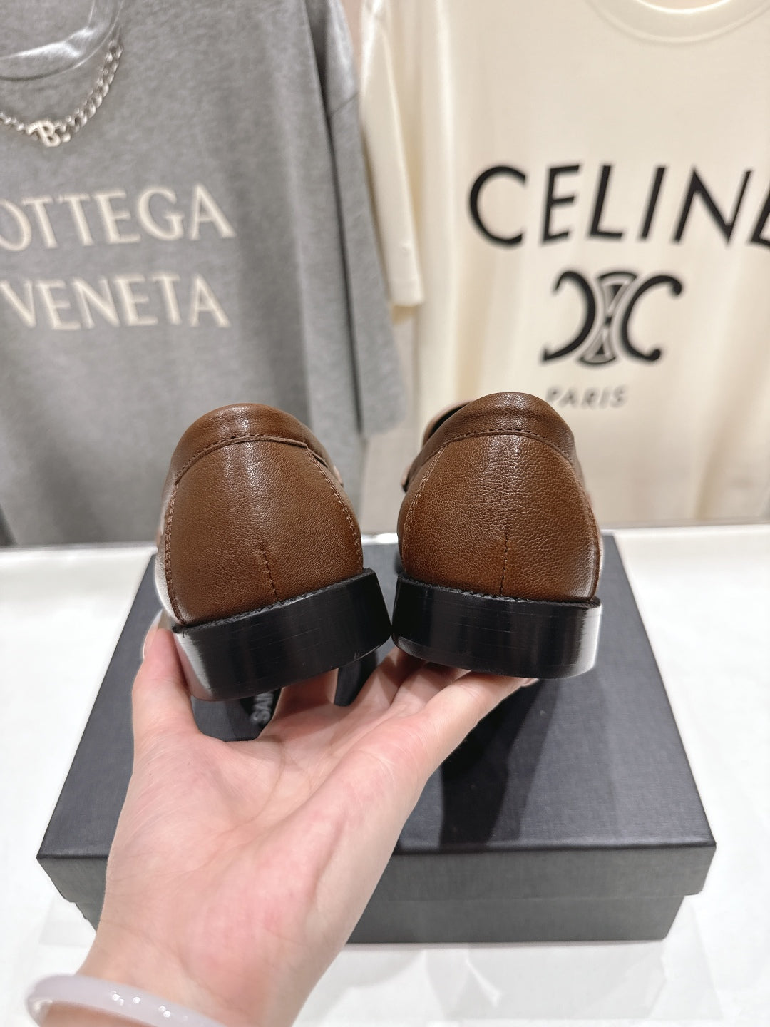 YSL 25S LOAFERS IN COFFEE BROWN LAMBSKIN WITH GOLD HARDWARE - 35