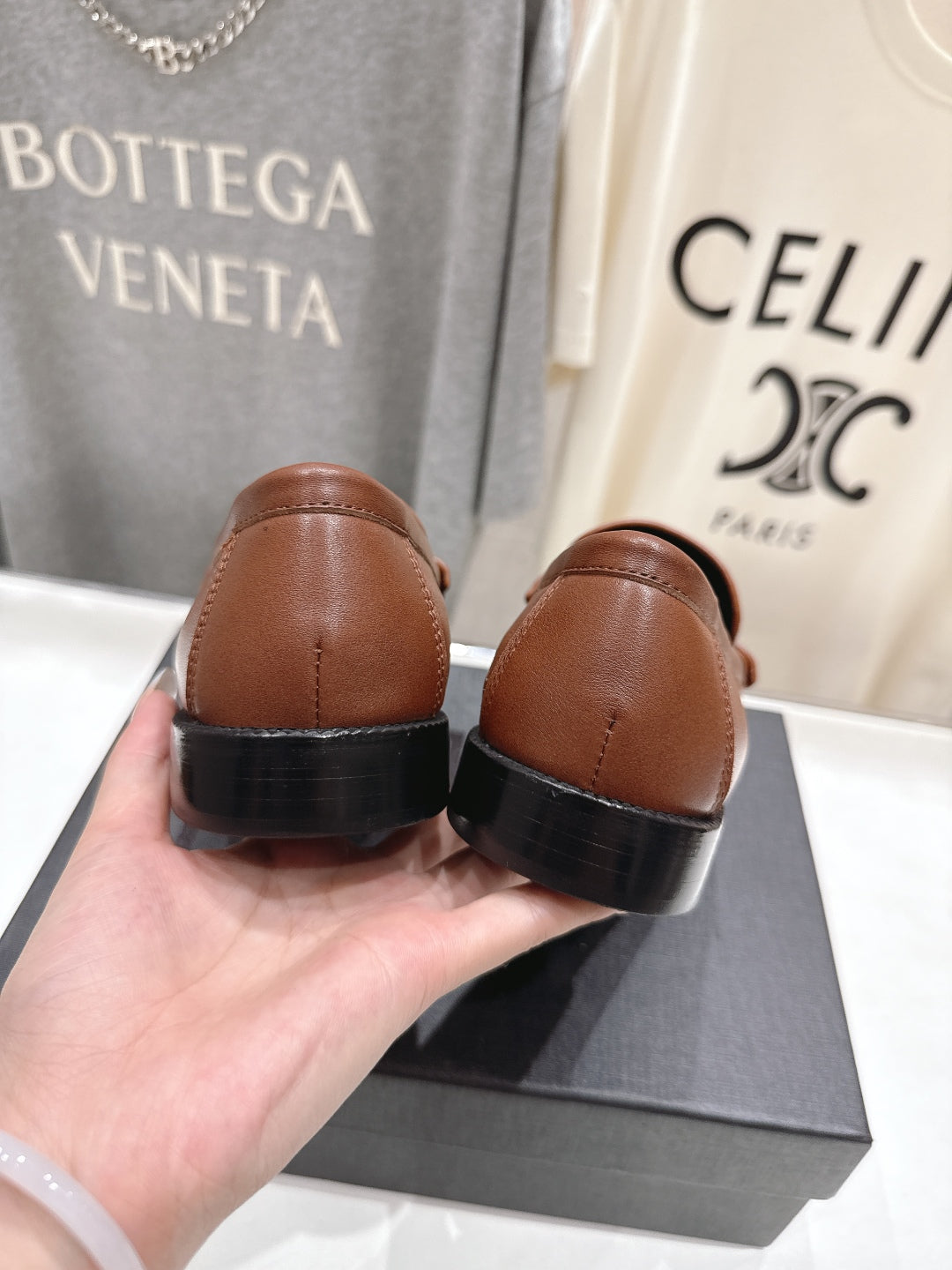 YSL 25S LOAFERS IN CHESTNUT BROWN LAMBSKIN WITH GOLD HARDWARE - 35
