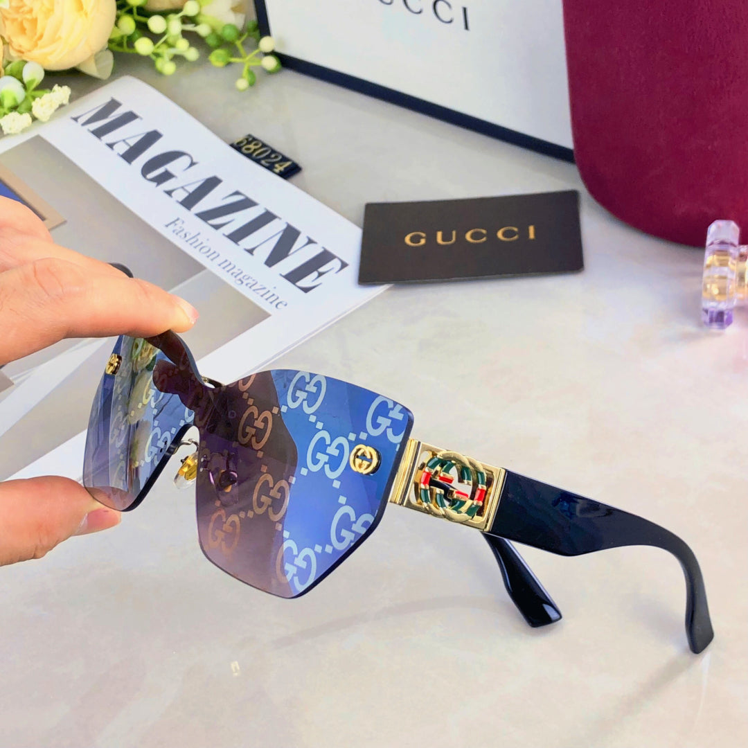 MIRRORED BUTTERFLY FRAME SUNGLASSES 571497 IN ACETATE EMBOSSED LOGO - Blue oblique mask