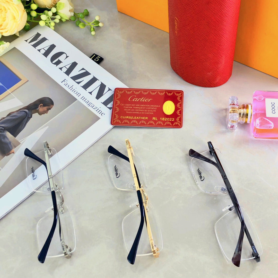 PANTHÈRE RIMLESS RECTANGULAR FRAME SUNGLASSES 573230 IN METAL - Black