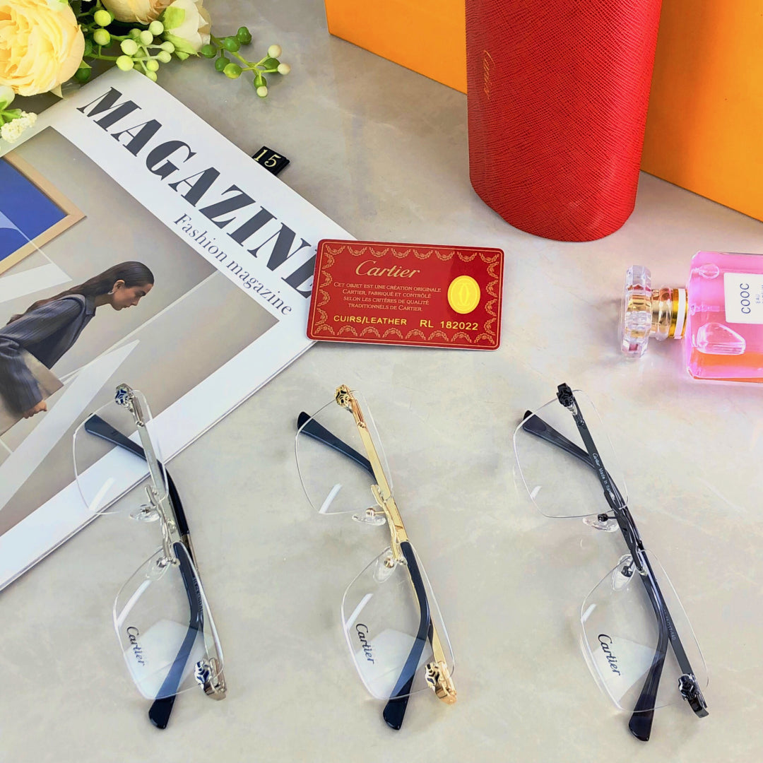PANTHÈRE RIMLESS RECTANGULAR FRAME SUNGLASSES 573230 IN METAL - Black