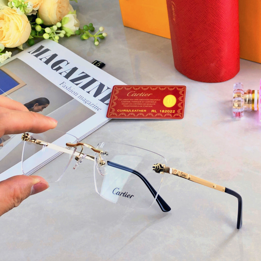 PANTHÈRE RIMLESS RECTANGULAR FRAME SUNGLASSES 573230 IN METAL - Black